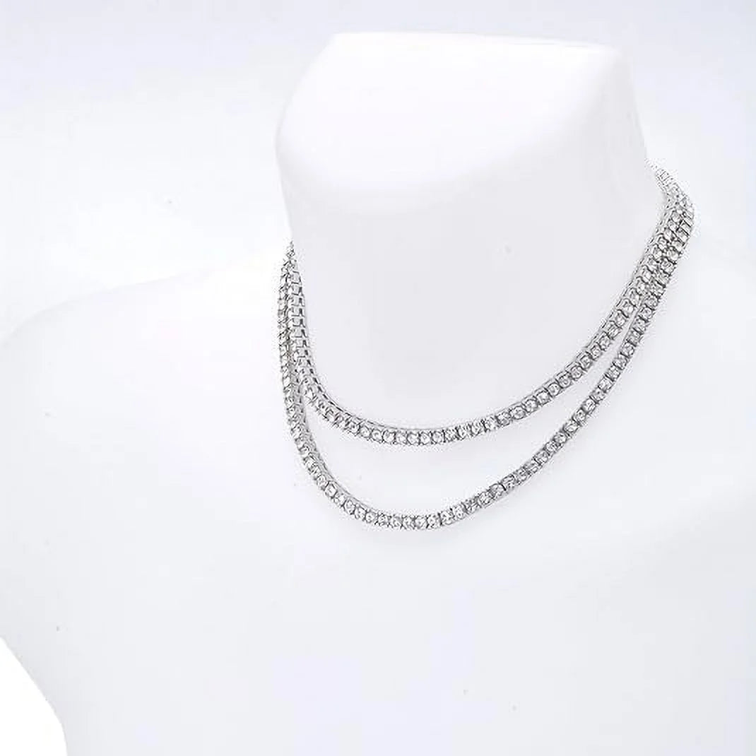 16" and Luxury Double 2 Row Plated 18" Silver Tennis 3 Hip Set Hop pc Bracelet + Chain 8"