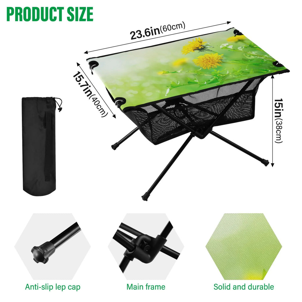 Green Travel Beach Folding Table Portable Spring Picnic Outdoor Camping Table Fishing with Flowers Compact Table Storage for Bag