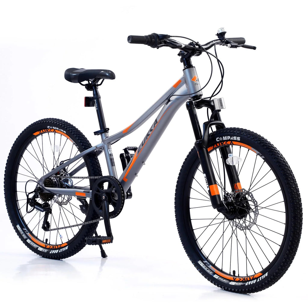Assembled, Boys, 85% 7-Speed 24 Kids Mountain Brakes, Disc inch Girls Gray with and for Bikes Shimano Mountain Bicycle