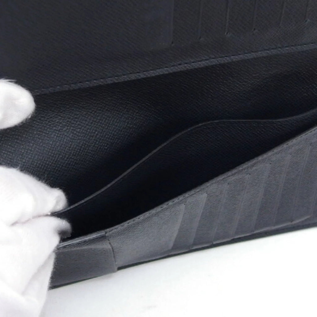 Pre-Owned Wallet (Good) Long Vuitton Black Bifold Billfold Taiga Louis