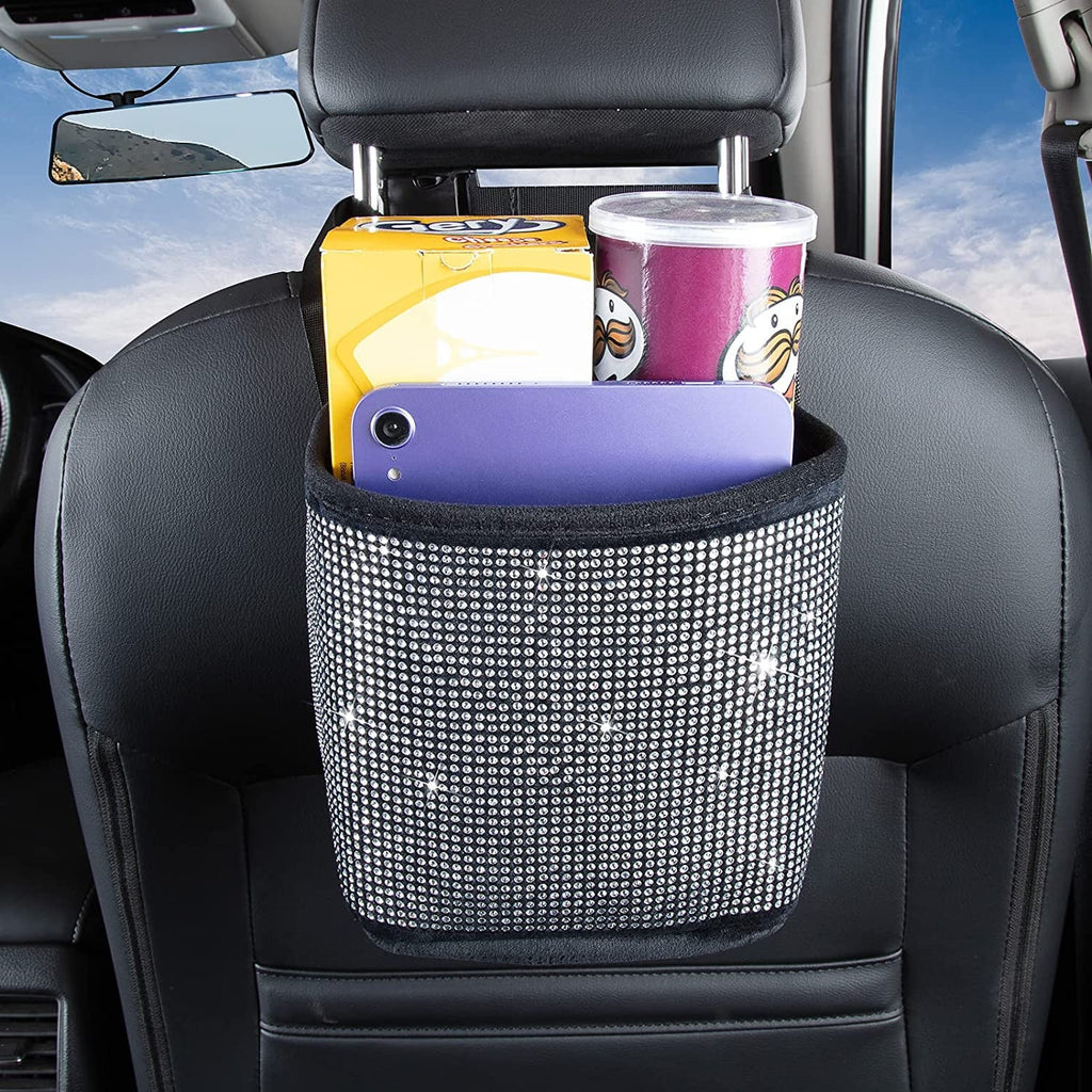Plush,White Can,Rhinestones Pocket Handbag Between Organizer,Car Net Car Holder StorageTrash Bling Accessories Backseat eing Seat,Back Storage Car Auto Seat - Seat Bag,3-Pack