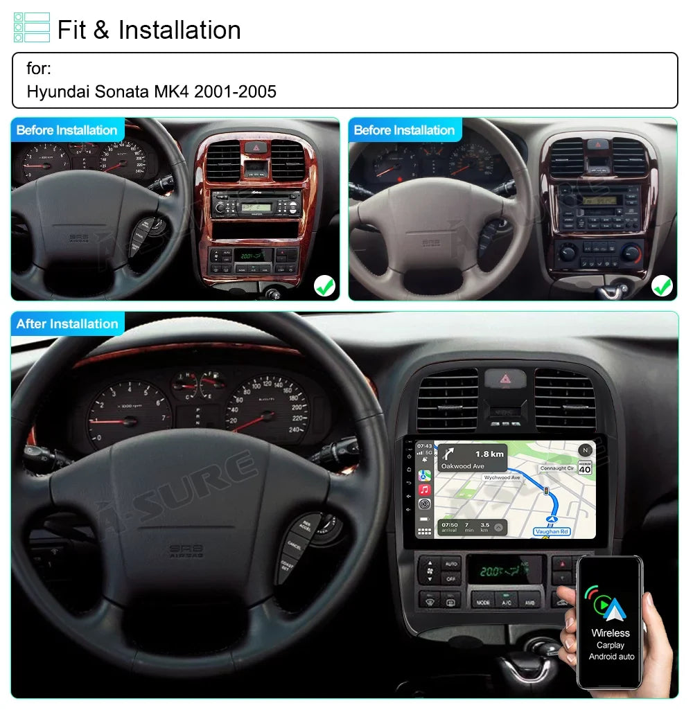 Sonata for CarPlay Car 11 Android Player Wireless 2+32G Srereo Hyundai 2001-2005