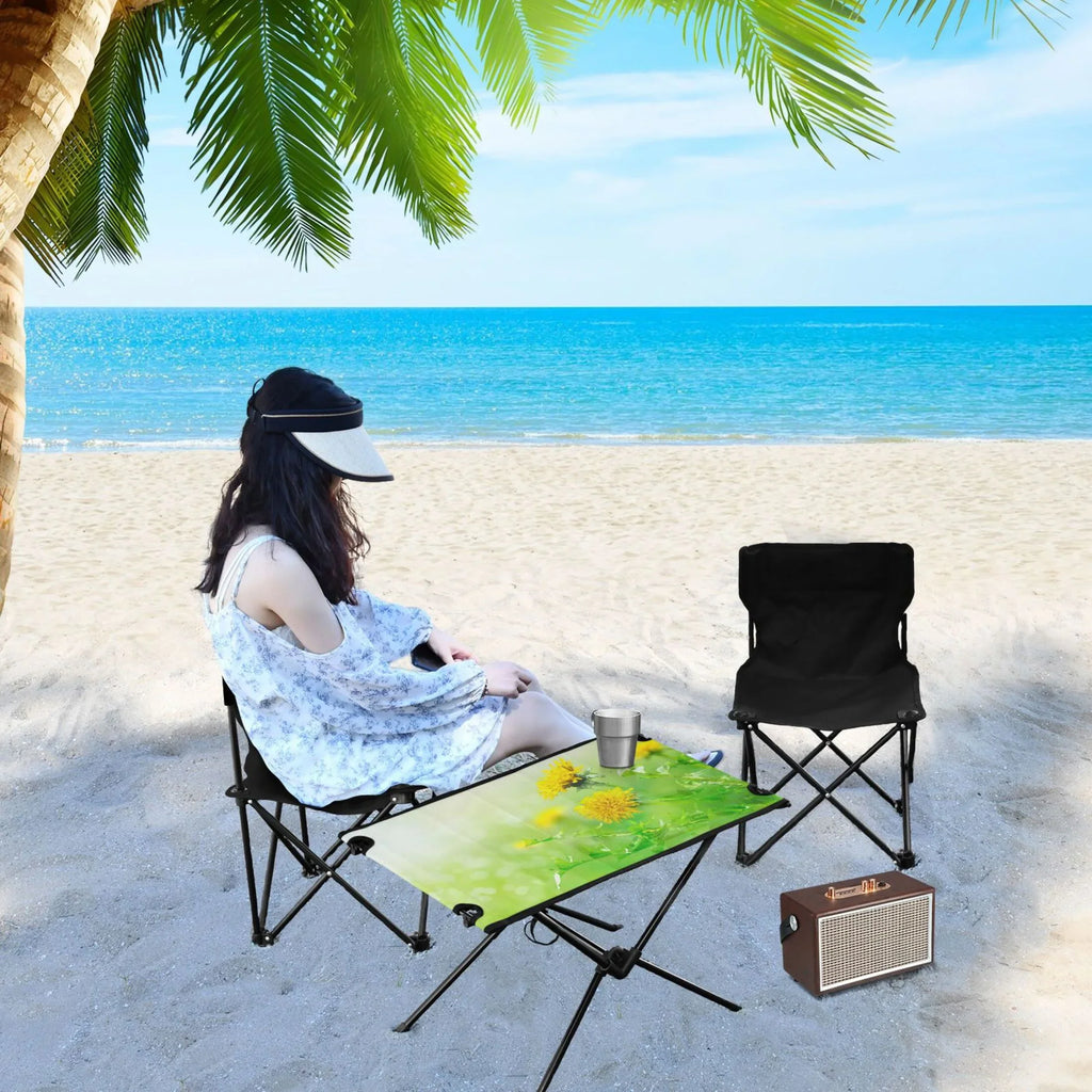 Green Travel Beach Folding Table Portable Spring Picnic Outdoor Camping Table Fishing with Flowers Compact Table Storage for Bag