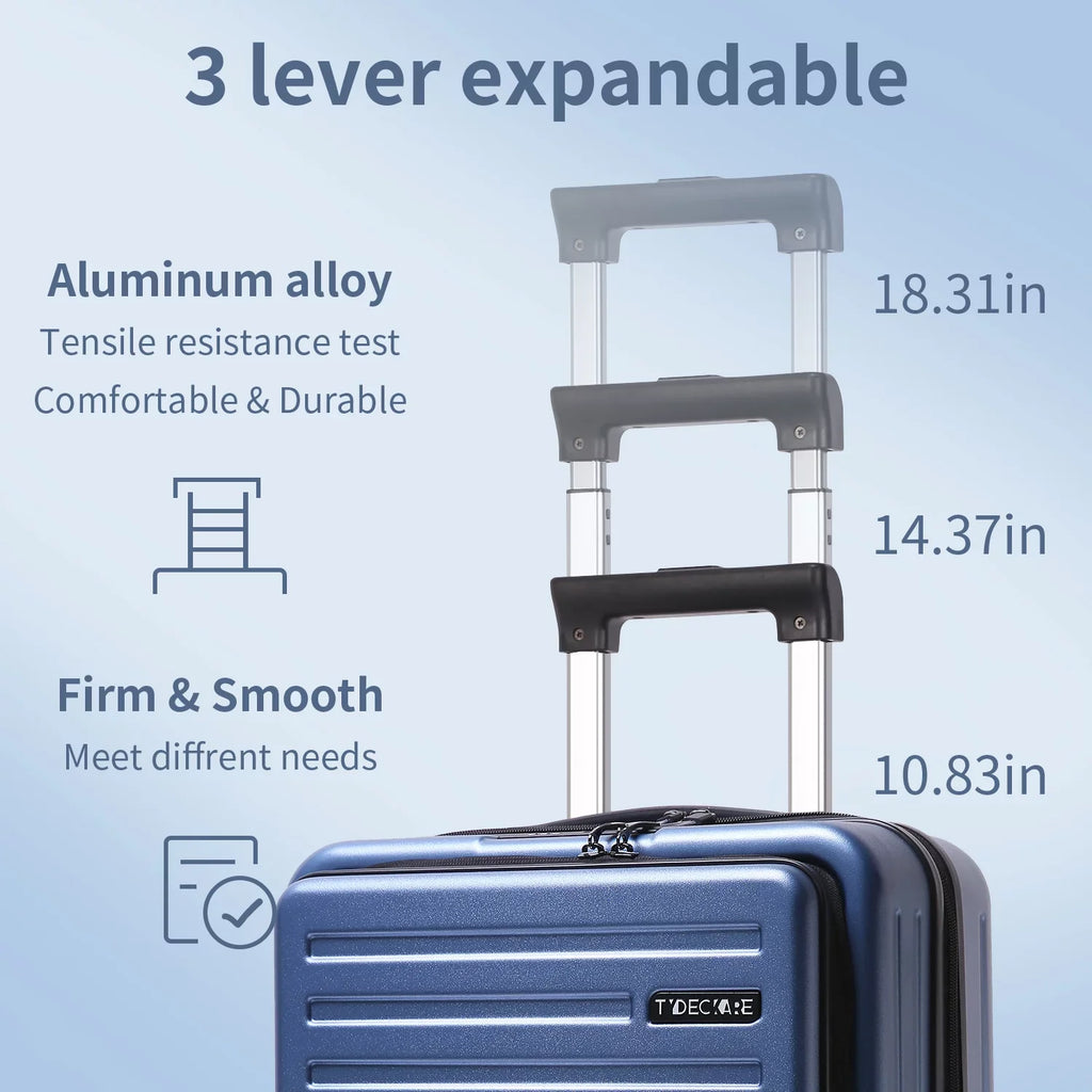 Inch Front Hardshell with Blue 2 20 with Expandle, & & Pocket + Only Wheels, 20 65L, + Lightweight Suitcase Inch 20/24 Laptop Piece Spinner 24 Ice Set, Lock Luggage 37~41L