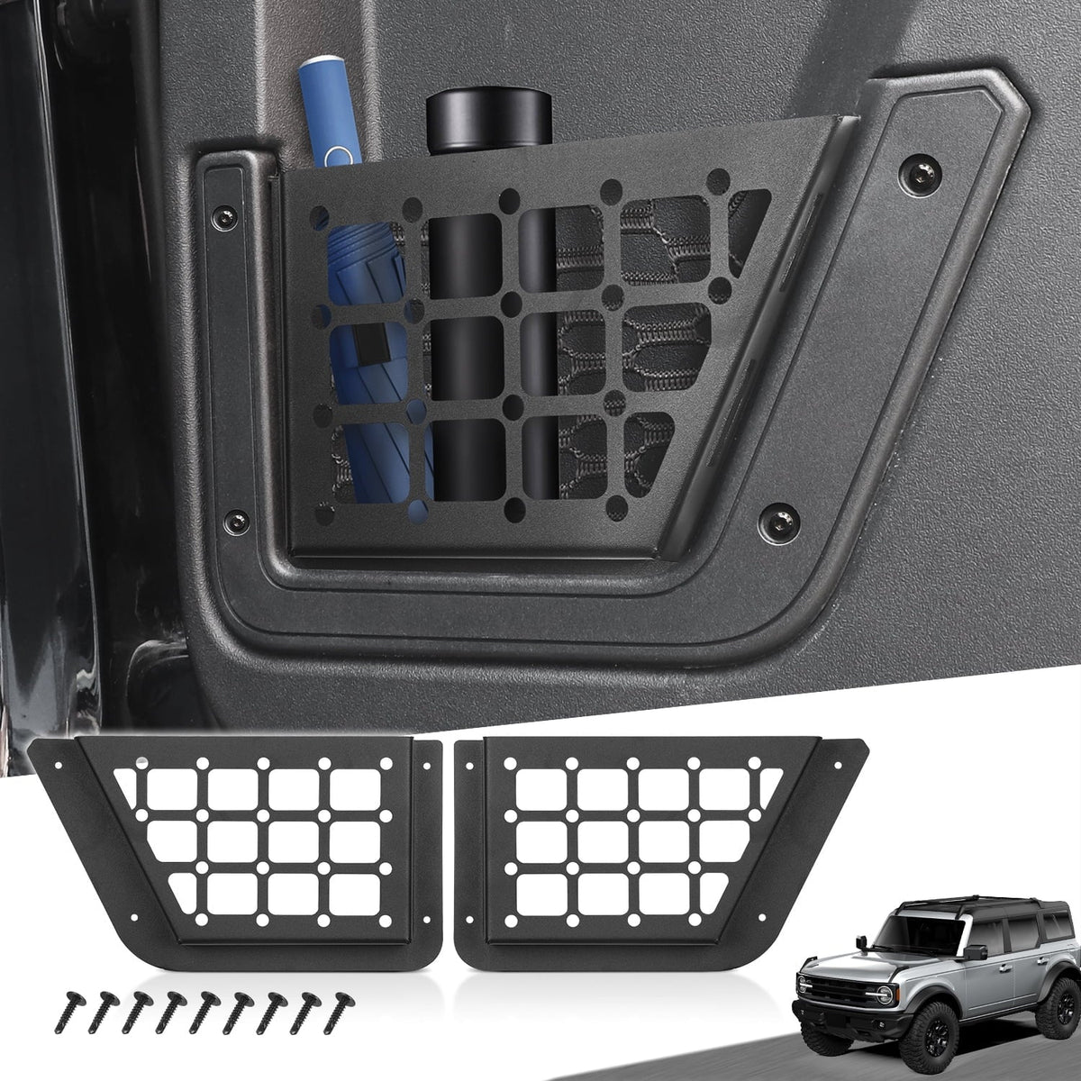 Door Rear Bronco Pocket 2Pcs Storage Organizer for with Box Side Ford Accessories Fits