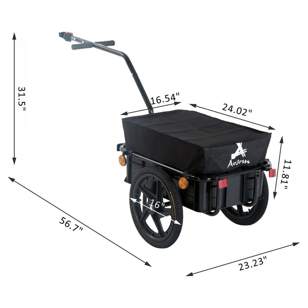 Bicycle Aosom Enclosed Black Wheel - Internal Double Frame Trailer Cargo