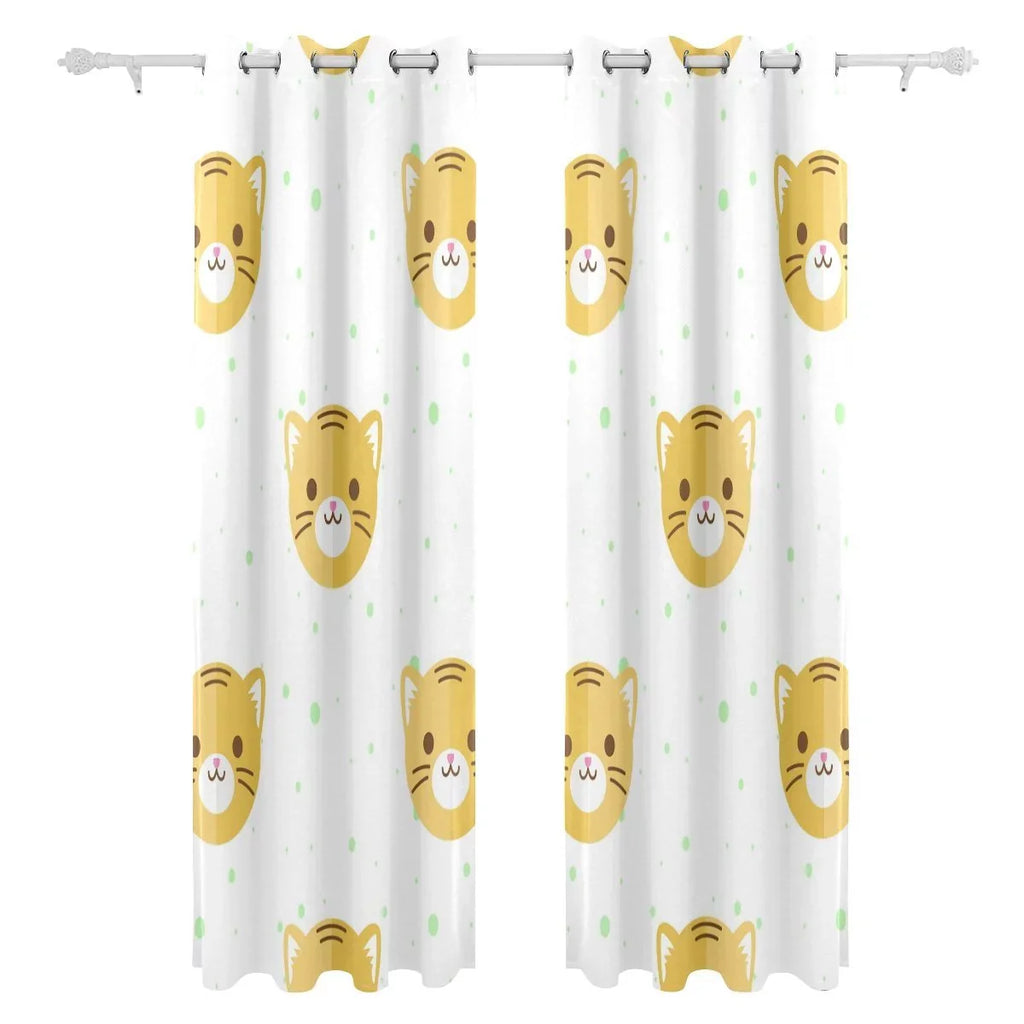 Inches) Curtain Heads Curtains Room,2 Cartoon Flat Tiger Bedroom POPCreation Window Panel Blind Blackout (52Wx84L Curtain Thermal Pattern Living Darkening for