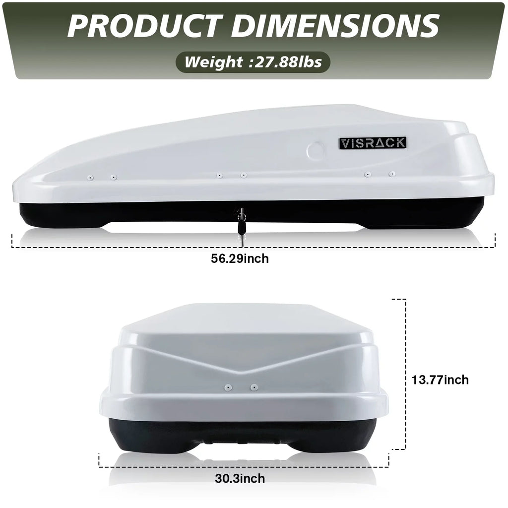 Box Hard 56.3" H, Double Rooftop Cargo x L 13.8" ft³ x Shell Rooftop Large for with Moistureproof W Locks, Box Cargo Carrier Rooftop White Cargo 13 30.3"