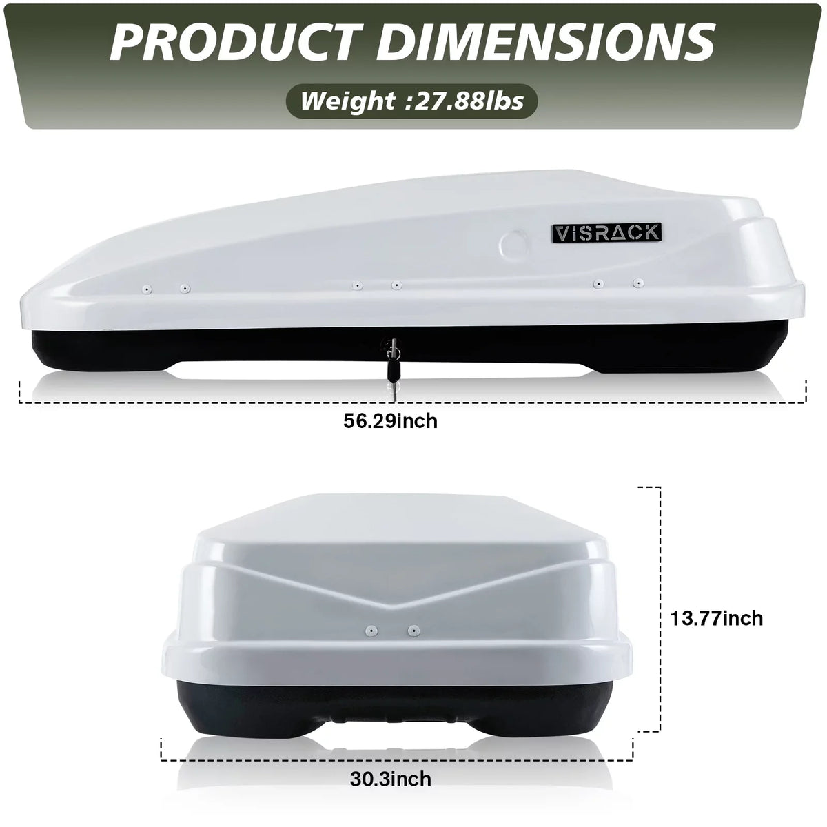 Box Hard 56.3" H, Double Rooftop Cargo x L 13.8" ft³ x Shell Rooftop Large for with Moistureproof W Locks, Box Cargo Carrier Rooftop White Cargo 13 30.3"
