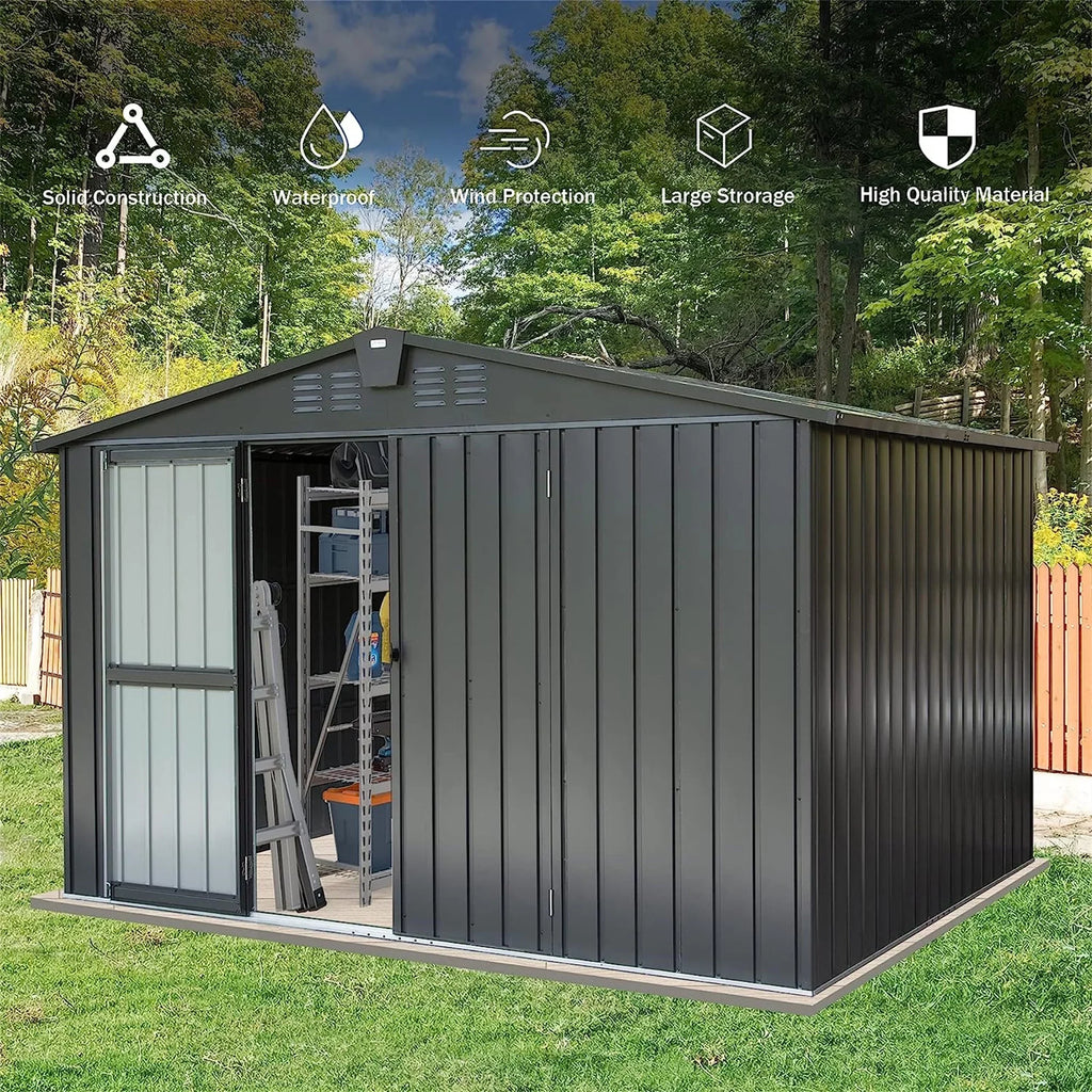 10'X Outdoor Door Tools, Shed Outdoor Storage Trash with 8', Can, Patio, for for CoSoTower Steel Cabinet Galvanized Metal Lawn Bike, Lockable Black) (10X8ft, Storage Shed Garden Backyard,