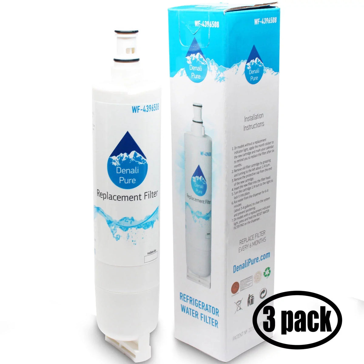 Moisture Refrigerator GS6SHAXKQ01 3-Pack Whirlpool Fridge Fits Filter Moisture 4396510 Filter for Whirlpool - 4396508, Replacement with Cartridge