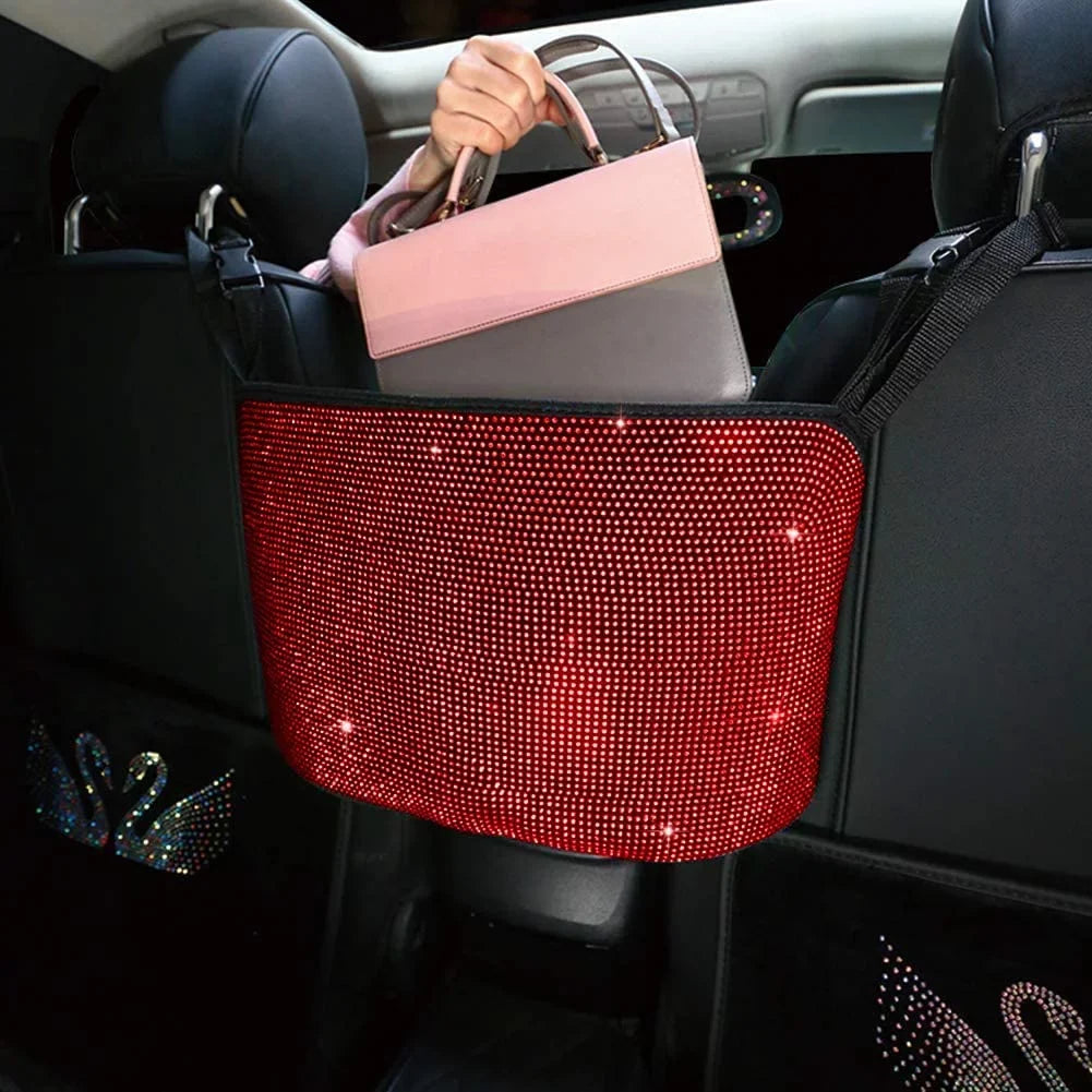Bling Seat Backseat - Accessories Pocket Can,Rhinestones Car Handbag Car Auto Plush,Red StorageTrash Holder Organizer,Car Net Seat Between eing Bag,3-Pack Seat,Back Storage
