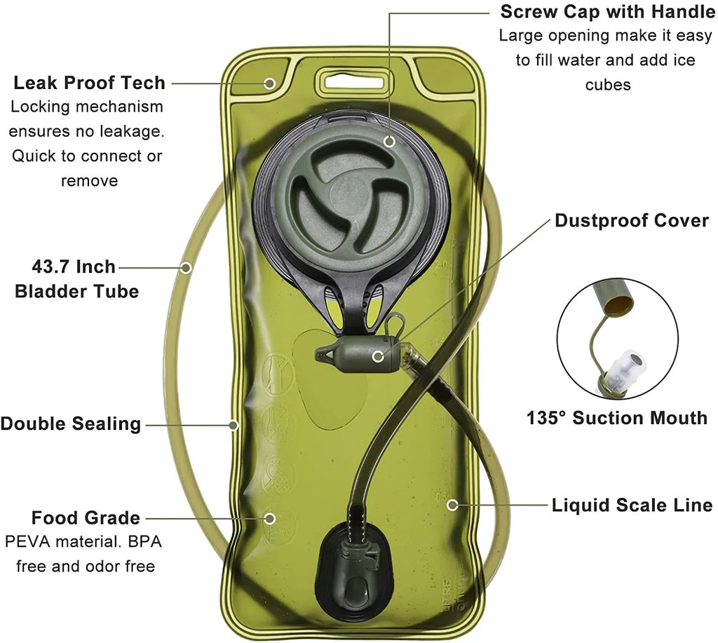 Waist Women Hydration Backpack Insulation, Daypack Hiking Running Adjustable Military Men with Moisture Cycling Bladder, Bag Thermal Biking 2L Free Pocket for Moisture Pack Moisture Fits Tactical