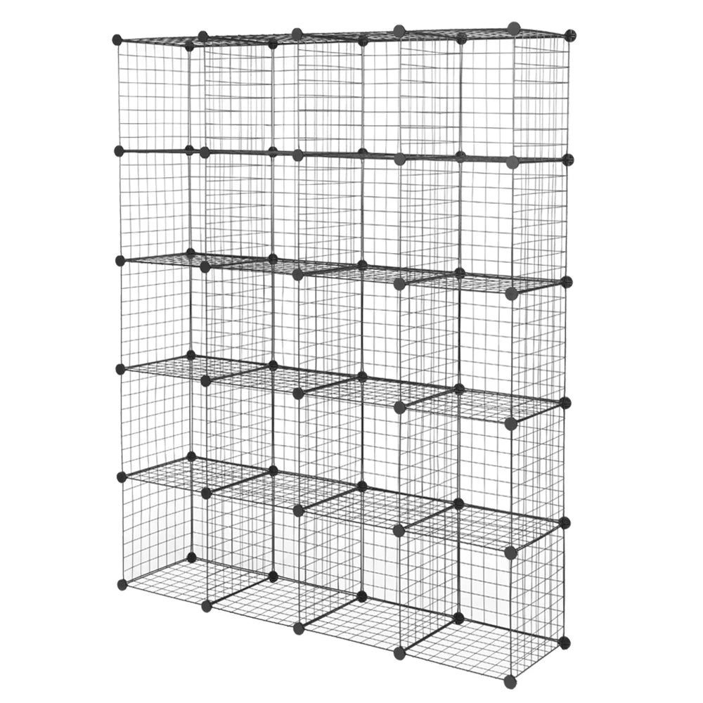 Bookcase Storage Cubbies Shelving Modular Grid Organizer Black Metal Unit 20-Cube
