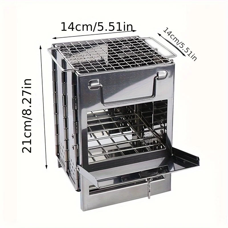 Stove Portable Stainless Backpacking Lightweight For Burning Camping Folding Sturdy Cooking, Steel Picnic With Wood For Grill Camp Stove Wood Outdoor