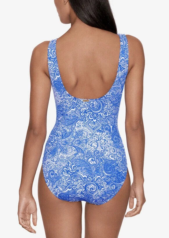 Tummy-Control Printed One-Piece Lauren Ralph Ruffled Swimsuit