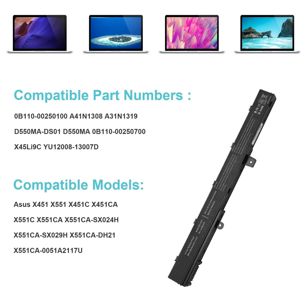 Battery A31N1319 D550 A41N1308 Asus X551MA X551 X551M X551C for 14.8V X551CA