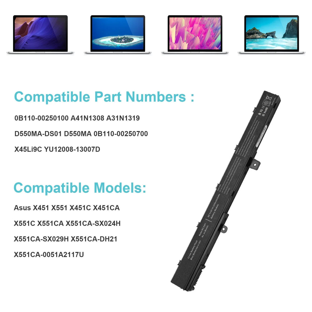 Battery A31N1319 D550 A41N1308 Asus X551MA X551 X551M X551C for 14.8V X551CA