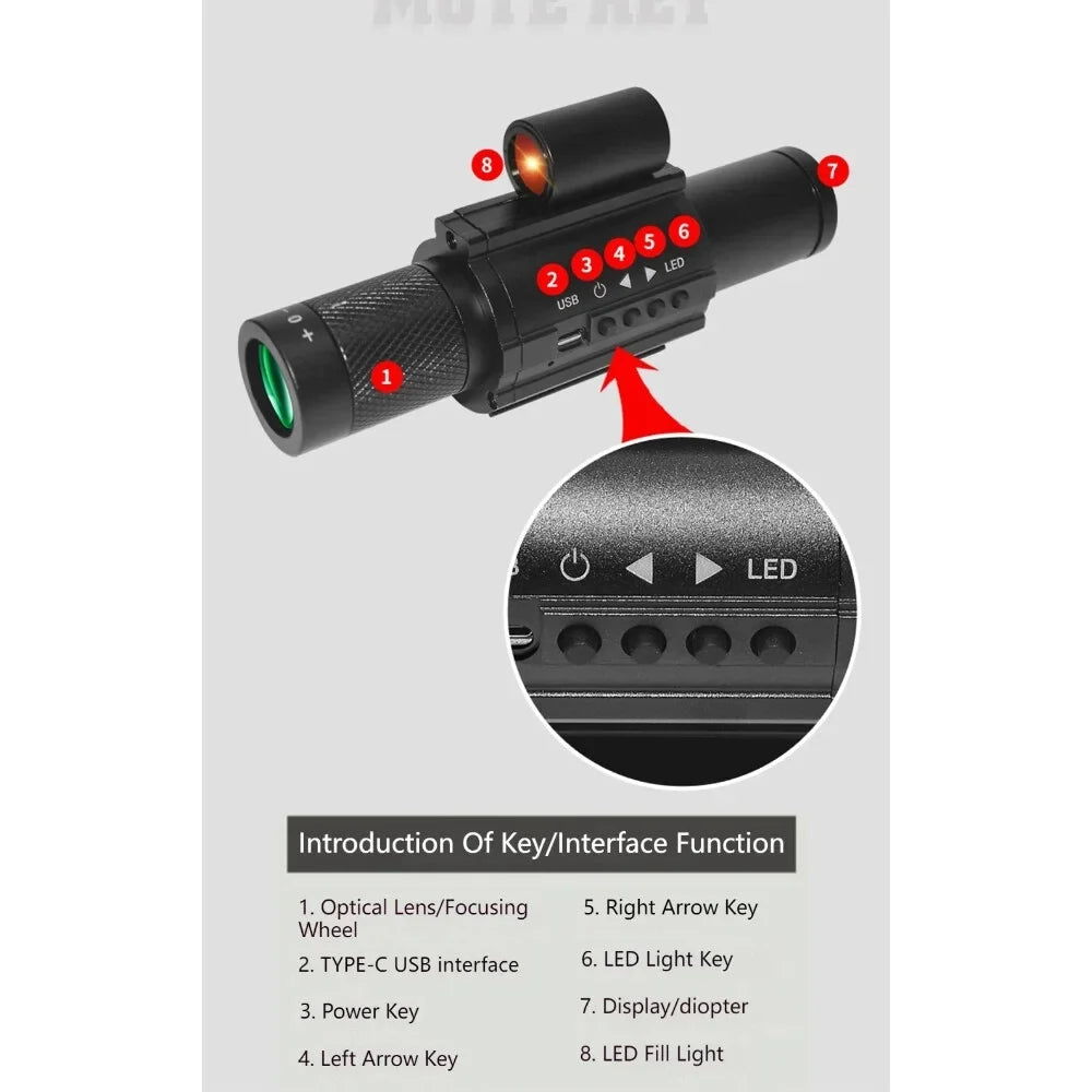 for Infrared Night-Visions Wildlife Telescopes Monocular Video 1.54inch Video Digital Photo Observation Camera Use Vesseling Fishing Recording Display Day Night Device Sight Portable Taking