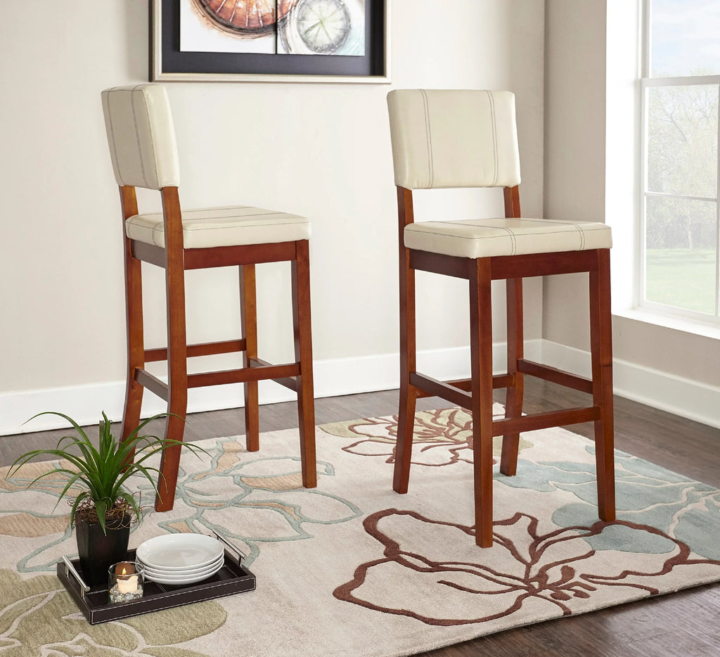 Walnut Cream Fabric Height, 30" Medium Bar Linon Stool, Finish Mulberry Padded Dark with Seat