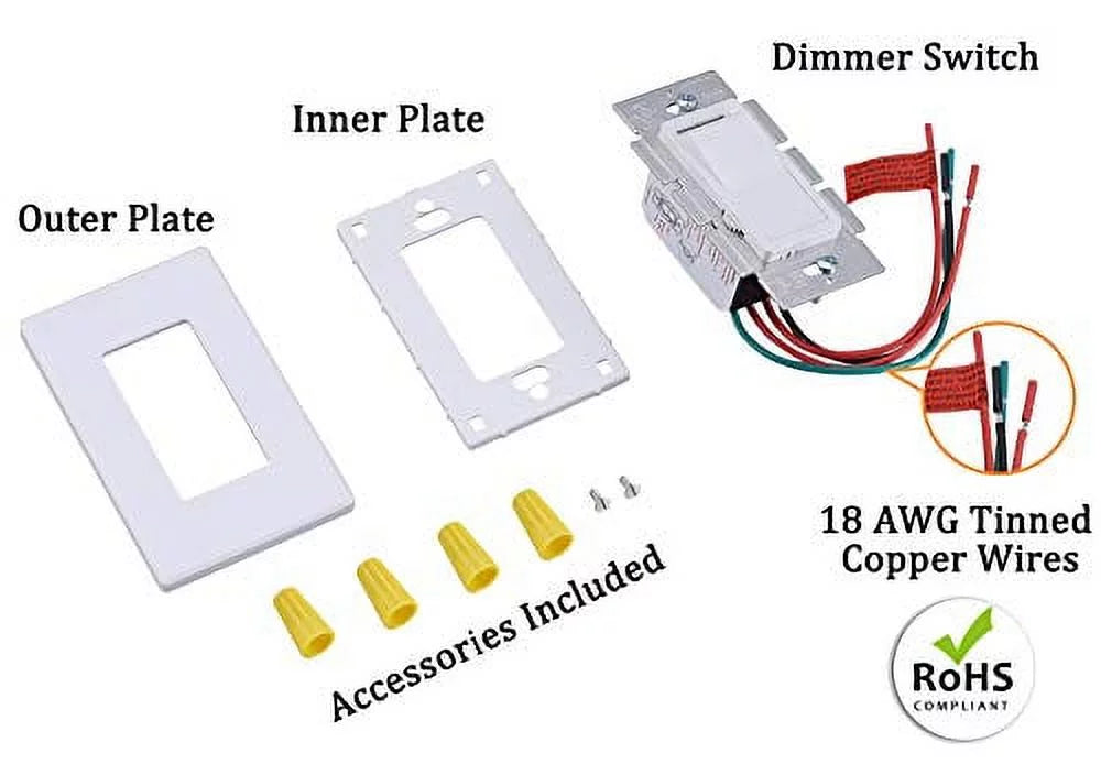 in Slide,600 Cloudy Switch for Included Wall Dimmer Dimmable Pole max,Shield Bay Watt Plate Light//Incandescent,3-Way Single