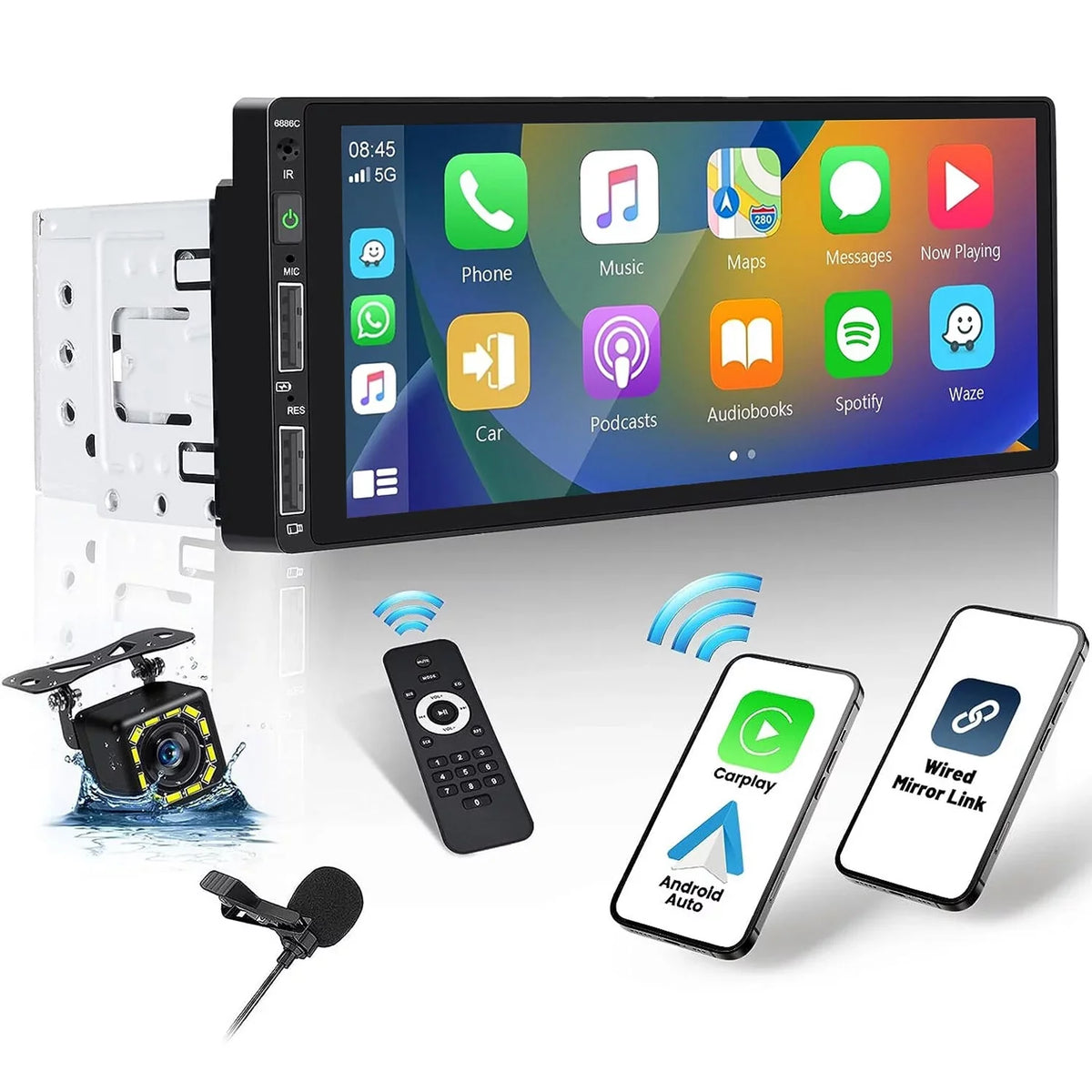 Touchscreen Audio 1 Android Podofo Wireless Player Stereo Bluetooth Link Mic&Backup MP5 Single 6.86'' Mirror Receiver Carplay Multimedia Auto ,with Camera Radio Car Car Din