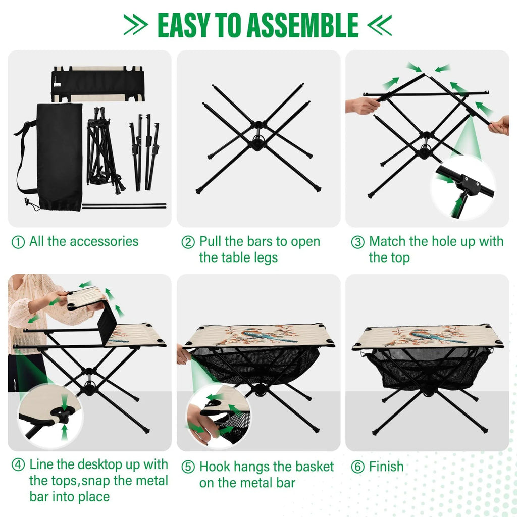 Folding Branches for Picnic Bag Compact Table with Table Fishing Outdoor Camping on Beach Storage Table Travel Birds Flower Portable