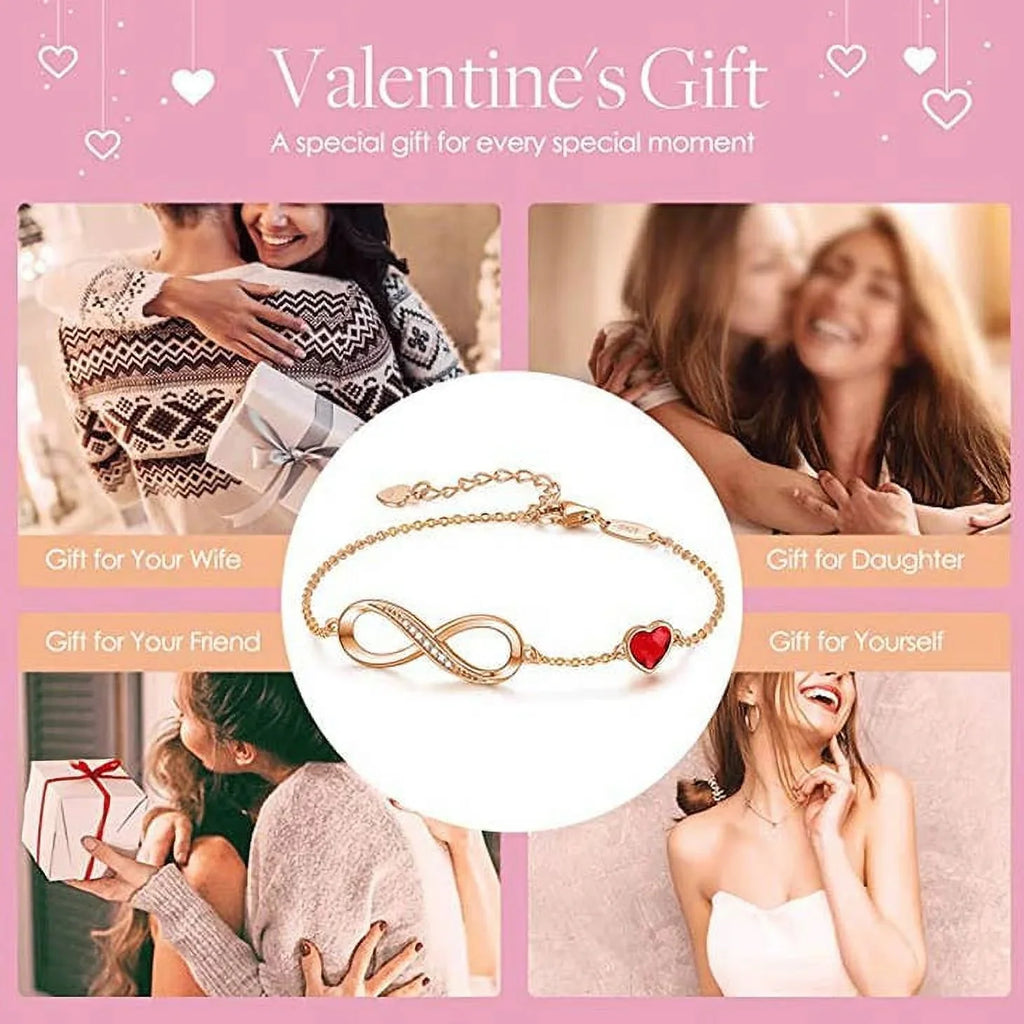Gold Crystal Silver 925 Sterling Red Rose Bracelet Infinity