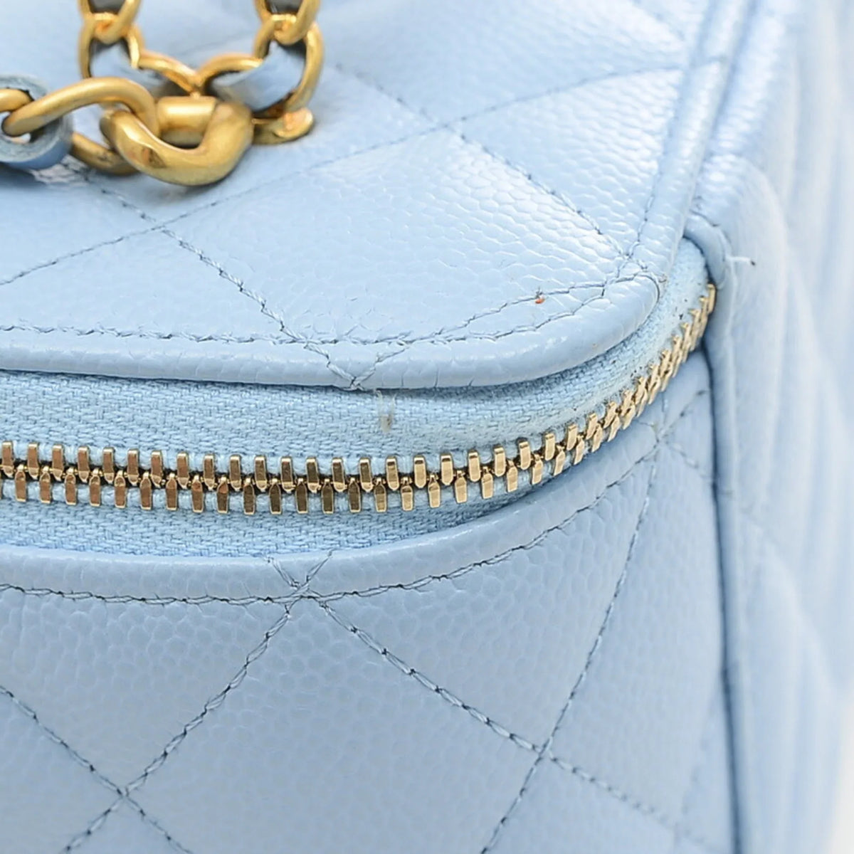 Blue Gold Pre-Owned Bag AP2805 Caviar Skin Logo Vanity (Good) Handle Shoulder Hardware Chanel