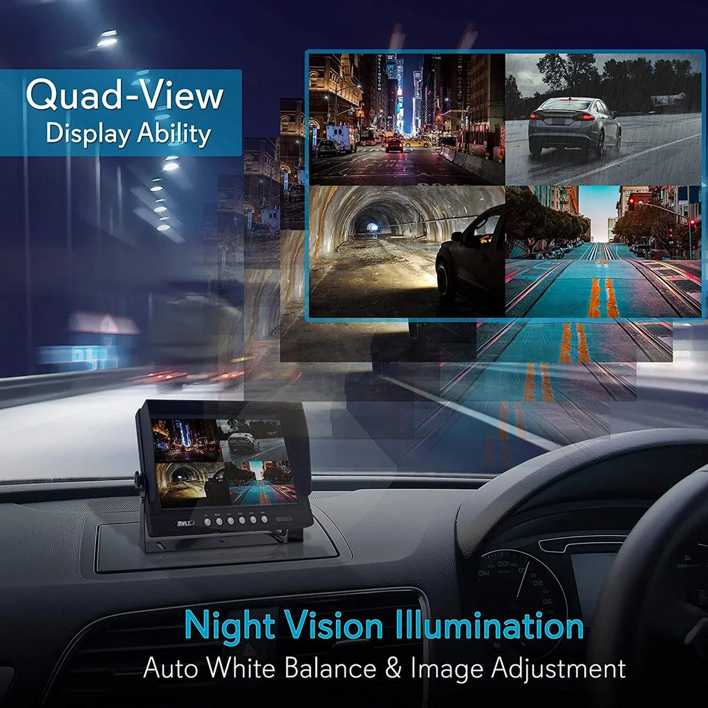 Car PLCMTRDVR47 Recorder, Rearview - w/ Up 9 Vision, Backup Pyle Night View - Mount Universal Kit Parking Back Monitor, System Reverse Rear Vehicle Dual Video Tilt-Adjustable, Truck Camera