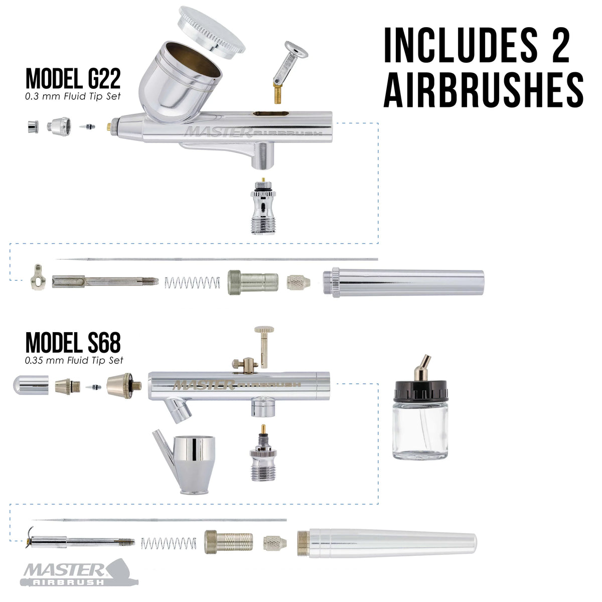 Master Airbrush Kit Colors -20, Wicked Master Createx with E91 Air & Hose 6 S68, Professional Compressor G22,