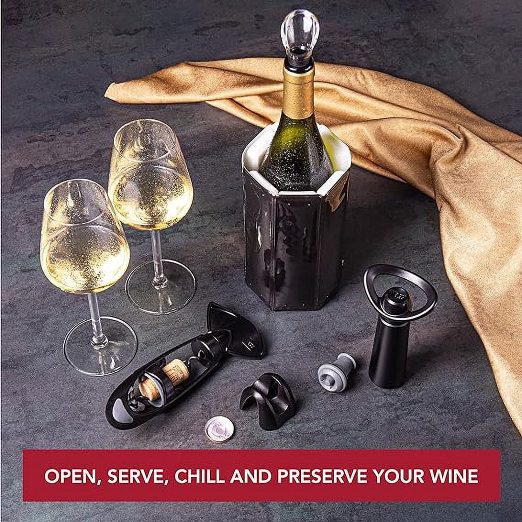 Foil Haves - Wine - Crystal Cutter Stopper Must - Active Concerto Wine Corkscrew Twister Wine Plus- Wine - The Includes Original Saver Wine Wine Vin - Server Vacuum 6pc and Vacu Cooler Set