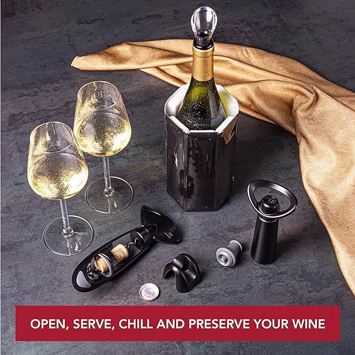 Foil Haves - Wine - Crystal Cutter Stopper Must - Active Concerto Wine Corkscrew Twister Wine Plus- Wine - The Includes Original Saver Wine Wine Vin - Server Vacuum 6pc and Vacu Cooler Set