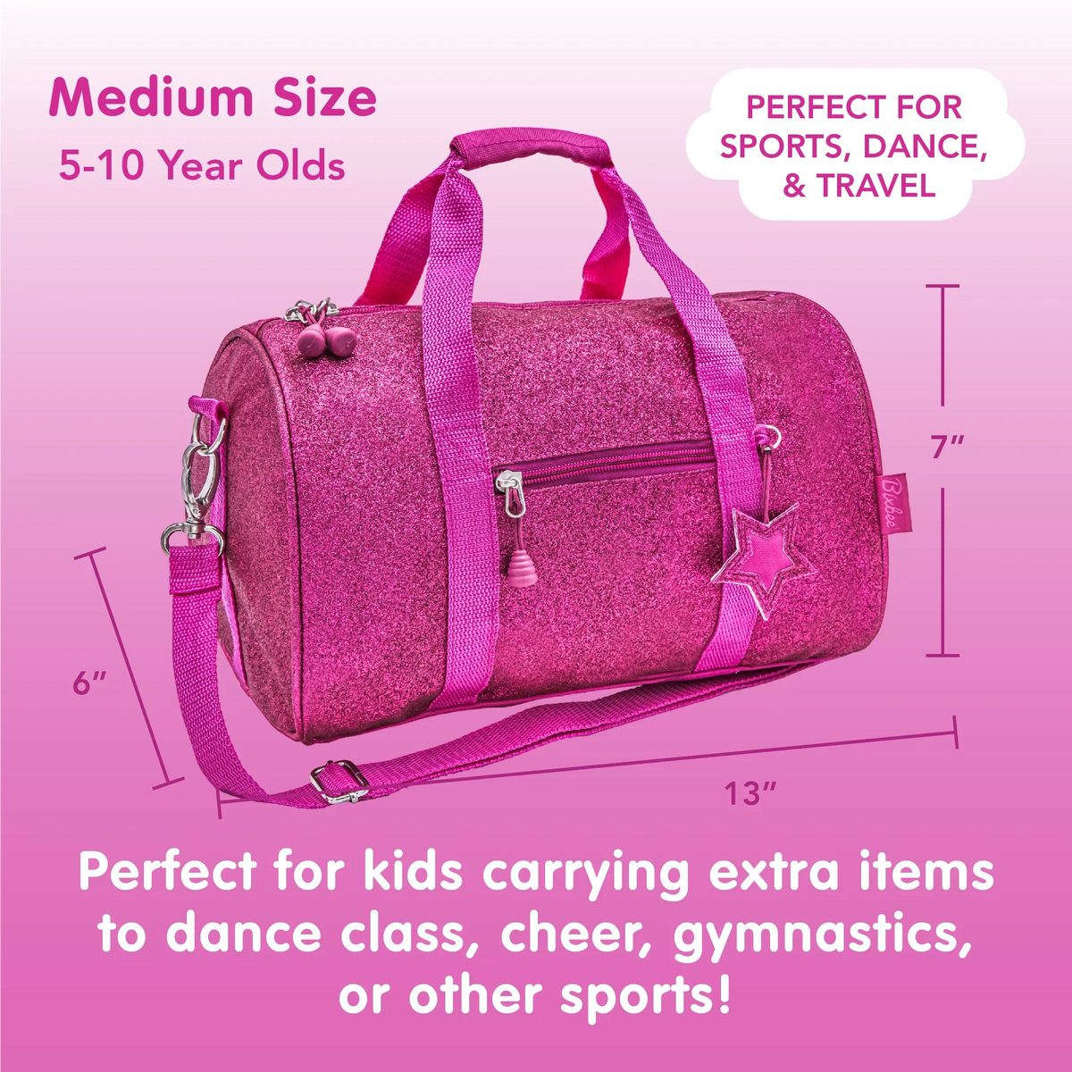 Medium Pink for and Duffel Sparkalicious and Small, Kids Dance, Bixbee Bag Large, School Sports,