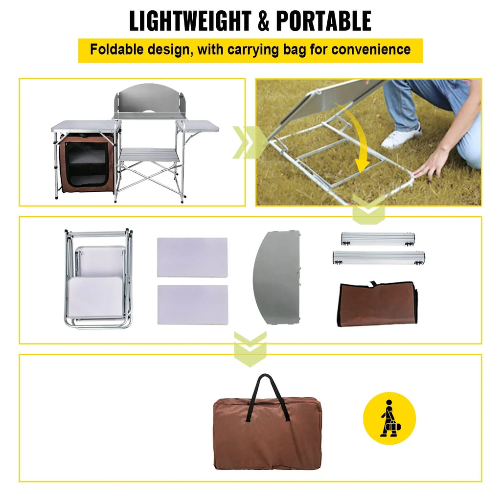 for Bag Table Camping Table 2-Tier, with Brown Party, Color, Kitchen , Zippered Cook Camp Portable Outdoor Table Camping, Folding