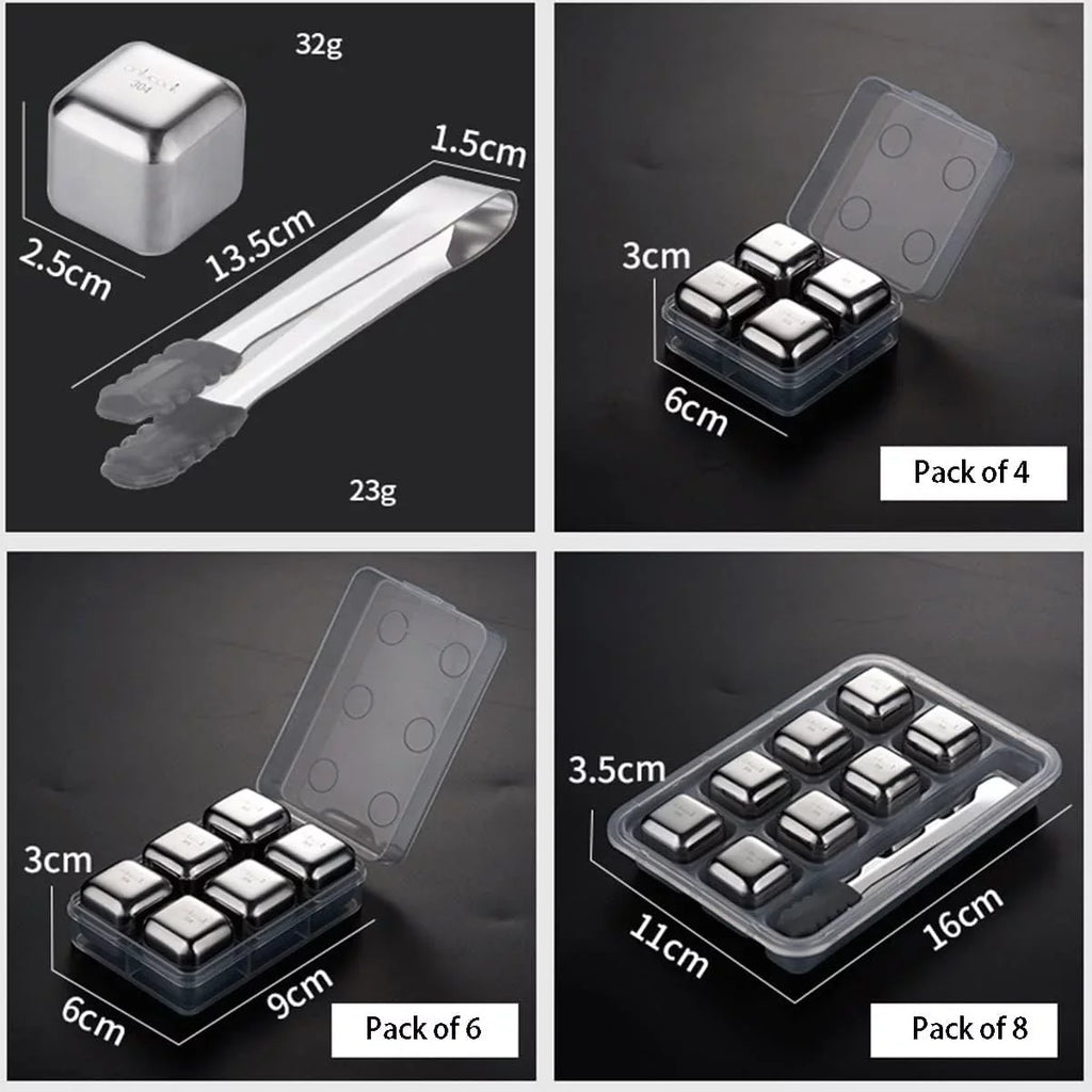 Reusable Whiskey Scotch, Steel Rum 6 Cubes Stones, Chiller Rocks Chilling Metal (Size Moistureless Set of Vodka, Ice Ice Whiskey pcs for with Ice Wine 4/6/8 Box, Cubes : Dilution for Drinks Stainless No
