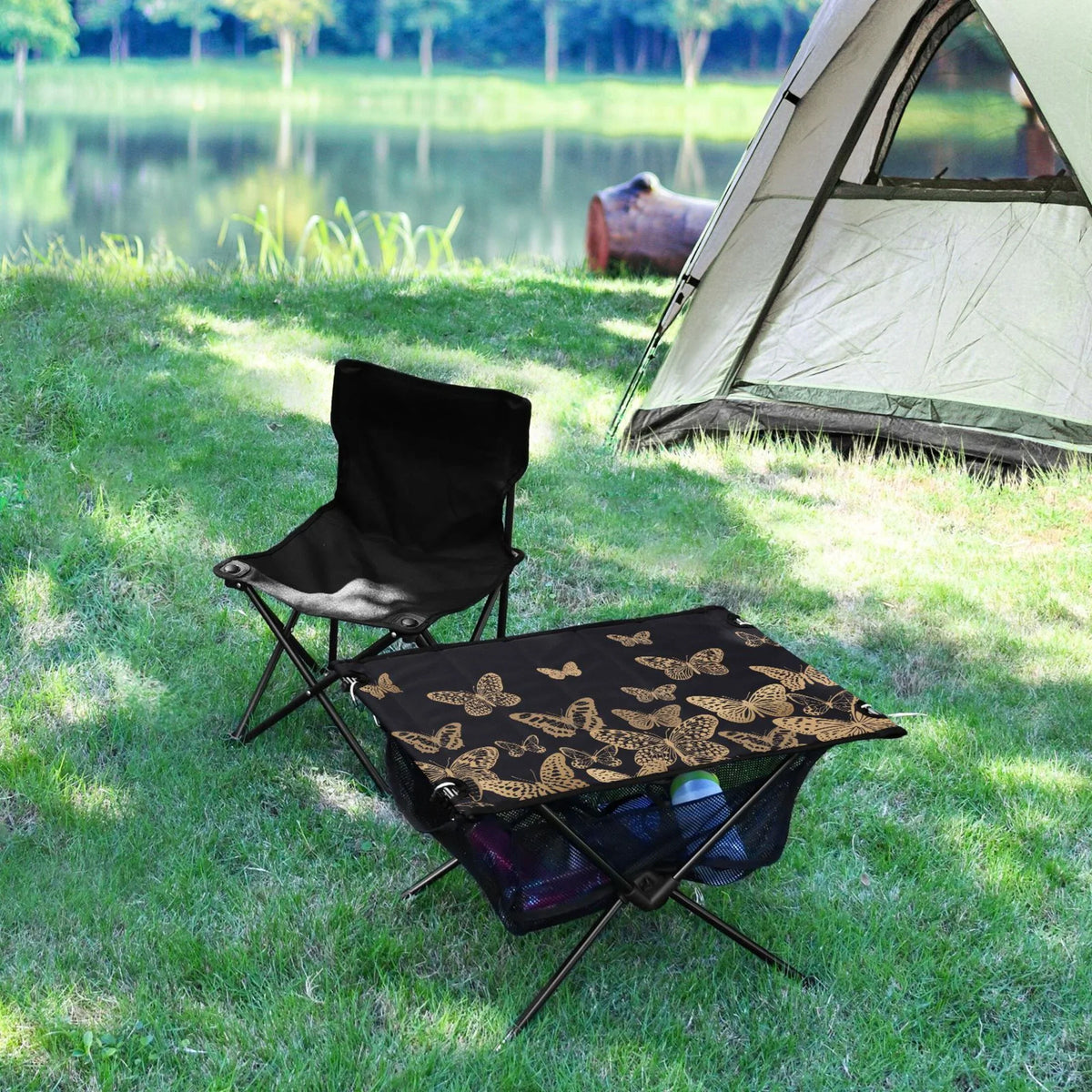 Camping Beach with Storage Picnic for Table Outdoor Portable Table Butterflies Folding Compact Table Fishing Bag Travel