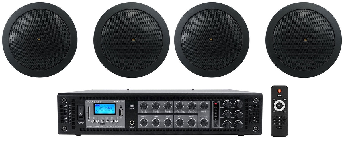 14C/T- Black In-Ceiling 25w 70v 4" Speakers+Amplifier (4)