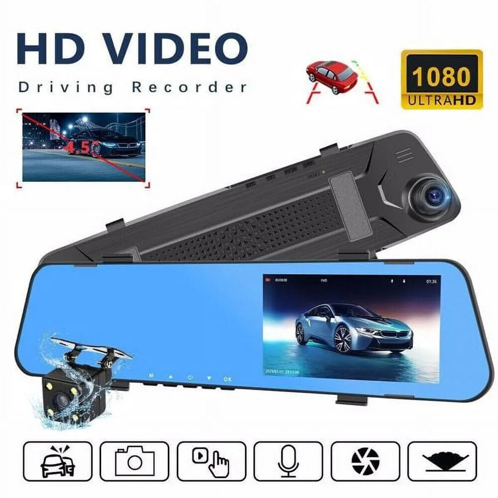 1080P Video Car Cam Camera Fithood Mirror Dash Rearview Rear Recorder Front Dual