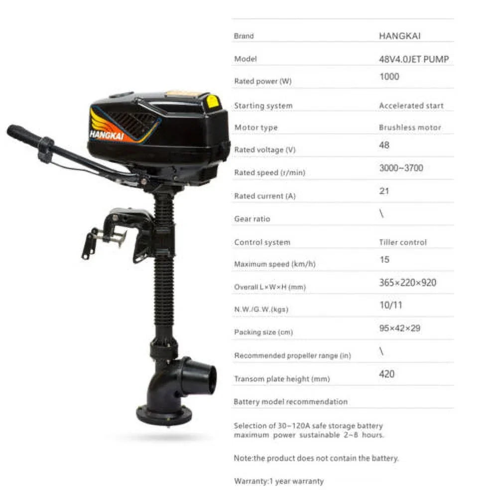 Brushless 48V 1000W Outboard Fishing Electric Trolling Engine Motor Vessel