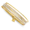 Slip-on 14K 7 Heart Set Tri-color Textured Beautiful w/Dangle of Bangles
