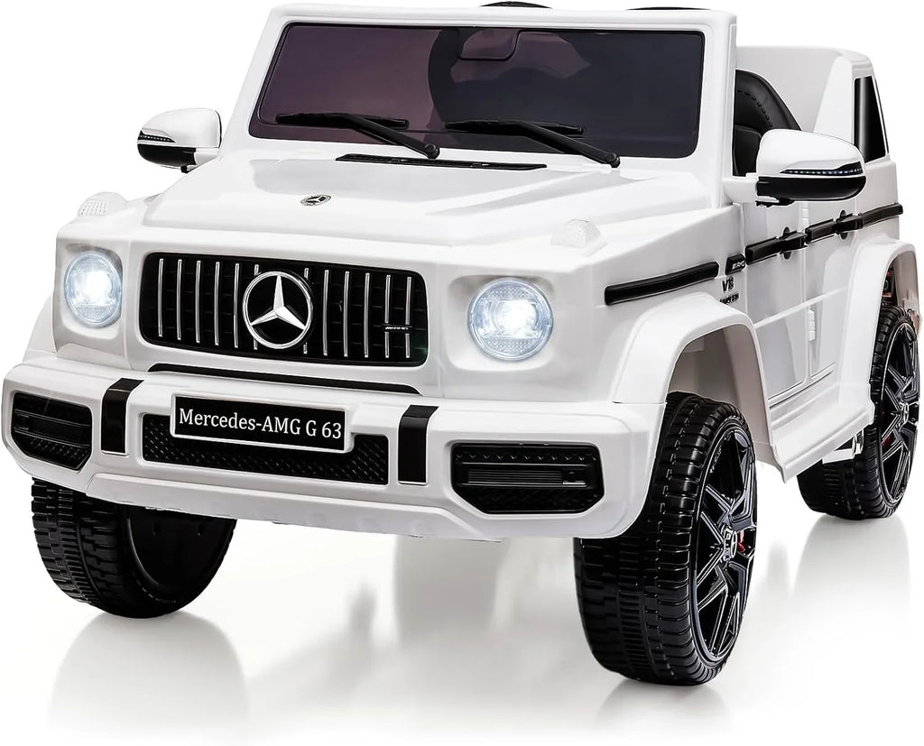 Safety Lock G63 , Kids Ride Control, Powered Music, on Bluetooth, Light, 12V Spring Benz Battery Licensed Electric Vehicle, Horn, White Electric Mercedes Suspension, w/Remote Car Car,