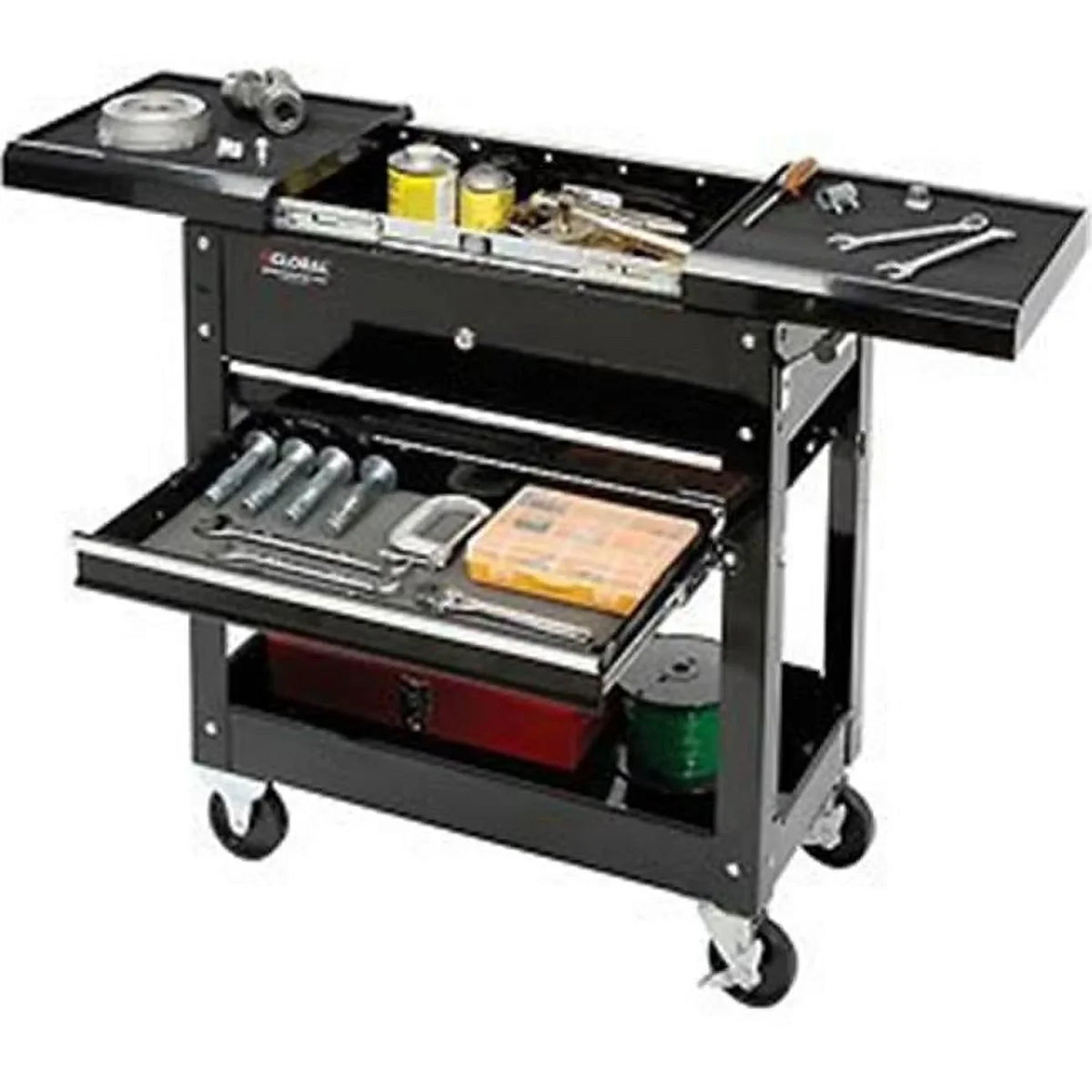 Black Top, Global Sliding Tool Industrial 2-Drawer 27" W/ Cart