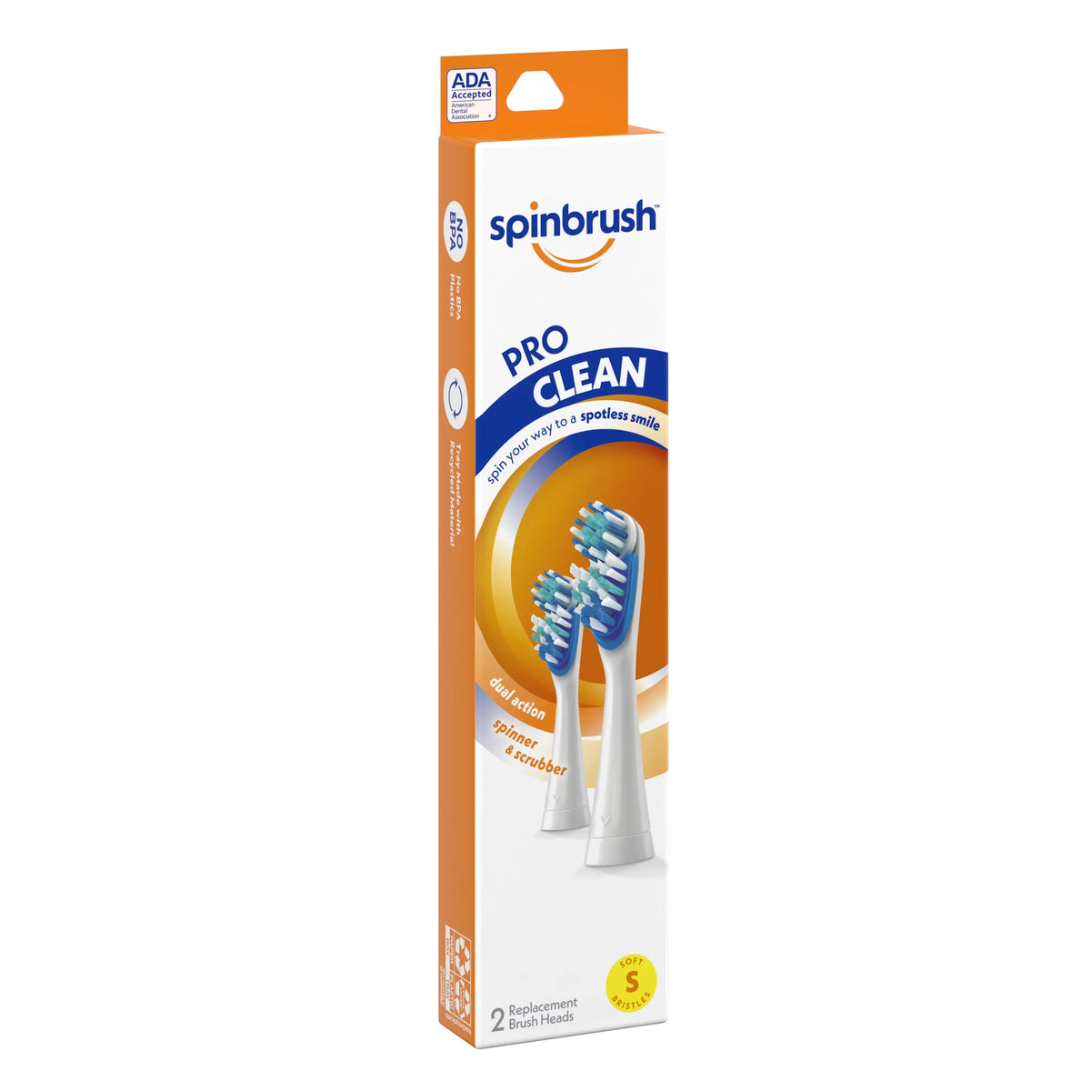 Each Spinbrush Soft Arm - 6 in Hammer Replacement Pro Heads & 2 Brush Clean Pack