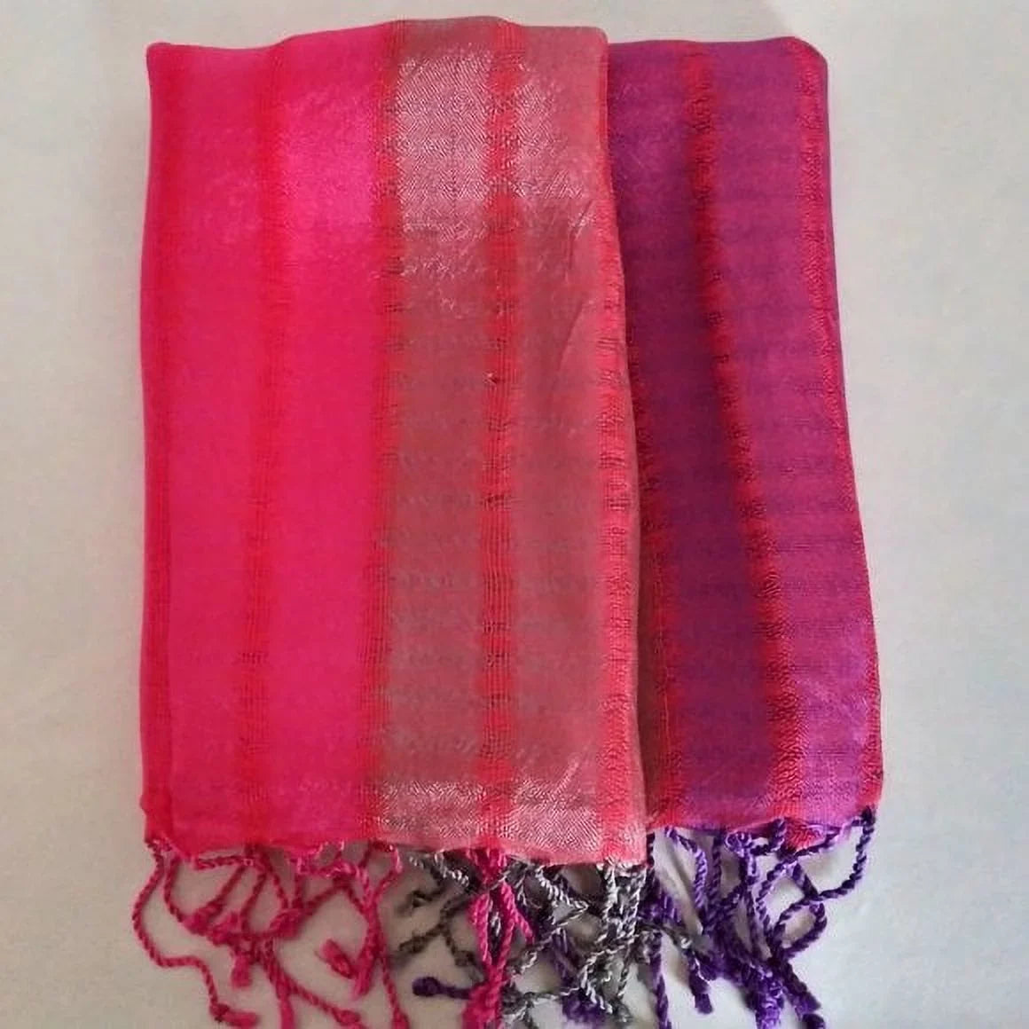Shawl Vegan Pink/Purple Tricolor Thick Silk - Striped