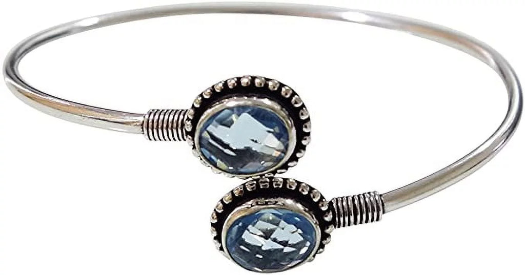 Topaz Bracelet Bracelet, Fashion for Adjustable Cuff Blue Jewelry, Plated Modern November Handmade Silver Women, Party Birthstone Ethnic Design Gemstone Designer
