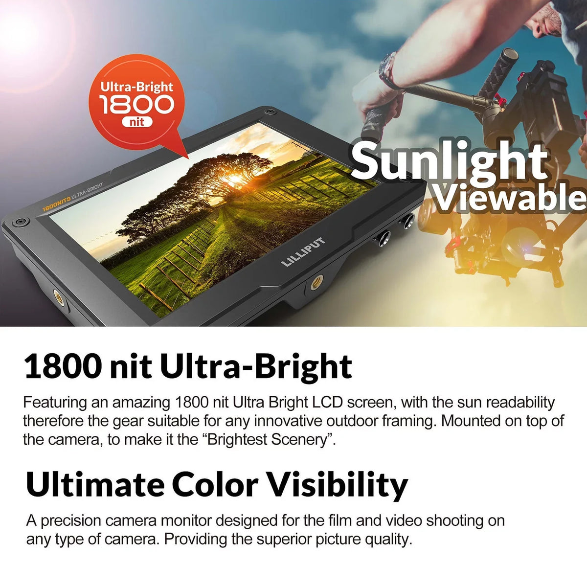Brightness 4K with Sunlight 3D Camera Input for Functions 7 3G Taking 4K Inch Full On Support Monitor H7S Creatin Ultra Resolution Viewable 1800nit Output Photos