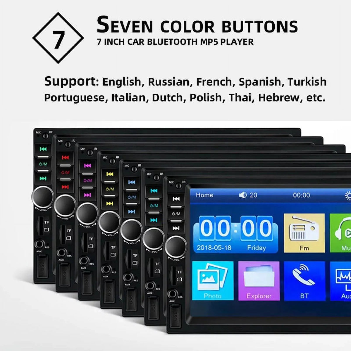 with Backup Link Radio with Audio MP5/4/3 7-inch Function Mirror Polarlander Multimedia Car Double Car Camera Screen Stereo Car Din Bluetooth Touch Player 4LED