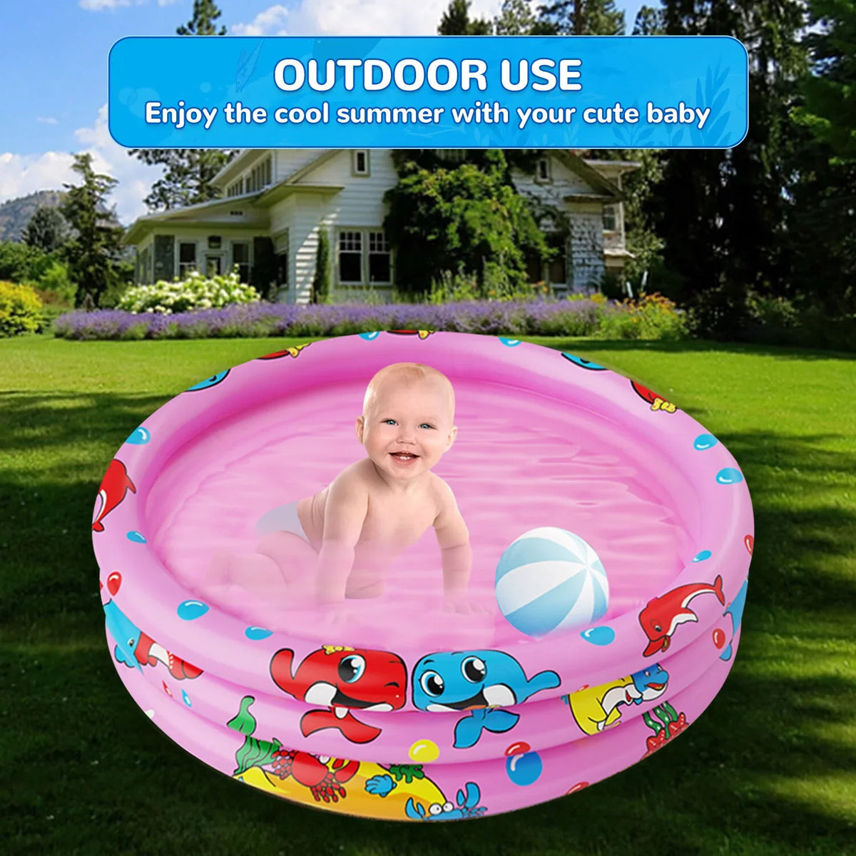 Inflatable Swimming for Kids, Center Kiddie for inflatable Kids/Girls/Boys,Pink Indoor&Outdoor Ring 3 Play Pool Pool Portable Moisture Baby Toddler 47"x12" Pools, Round Swimming Game Paddling