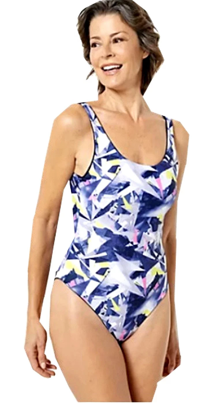 Attitudes Shatter/Navy Neon Reversible Size Large A500943 Swimsuit - 1-Piece Bathing by Suit Renee